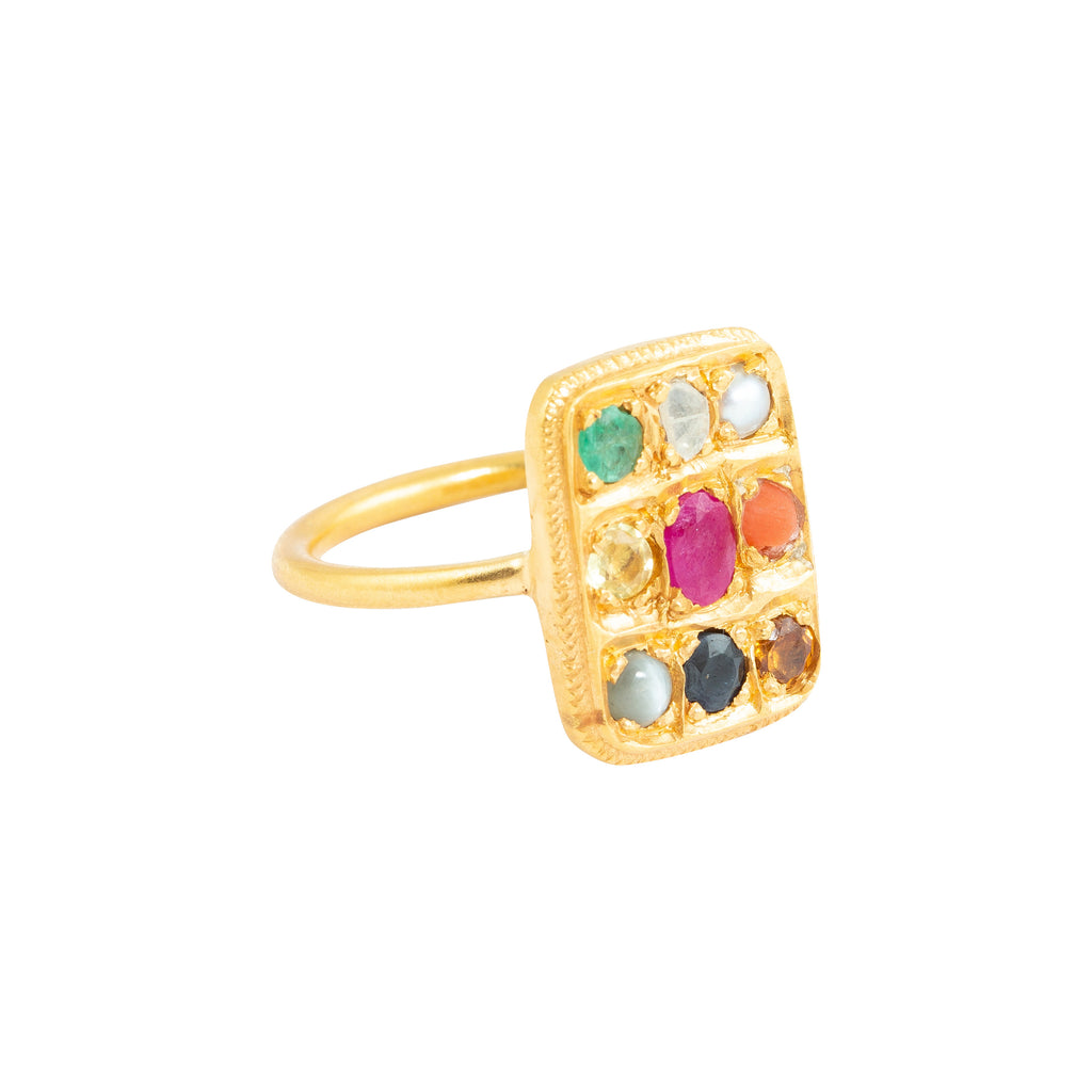 Lucky 9-Gemstone Ring Set in 18 Karat Gold Settings For Sale at 1stDibs | 9  gemstone ring, 9 gems ring, gemstone ring sets
