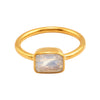 emerald cut rainbow moonstone ring