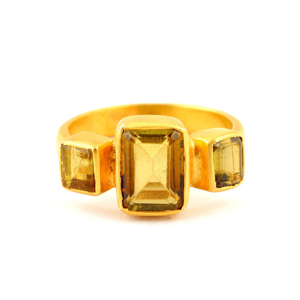 golden green tourmeline emerald cut ring