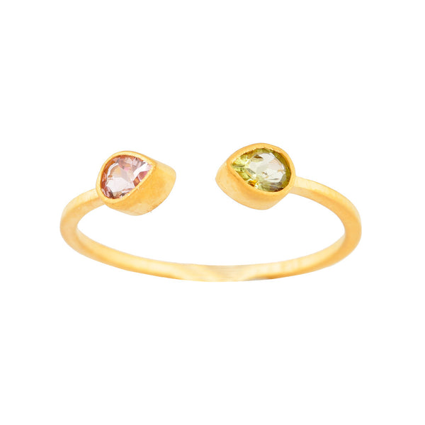pink and green tourmeline fine double stone stacker ring