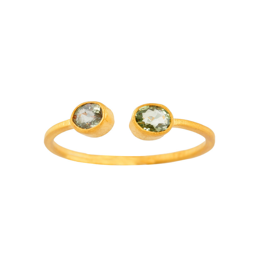 green tourmeline two stone fine stacker ring