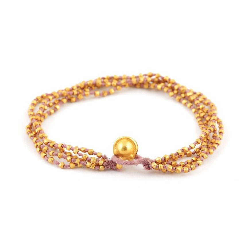 Gold Bead Thread Bracelet with Vintage Amulet Opium Jewels