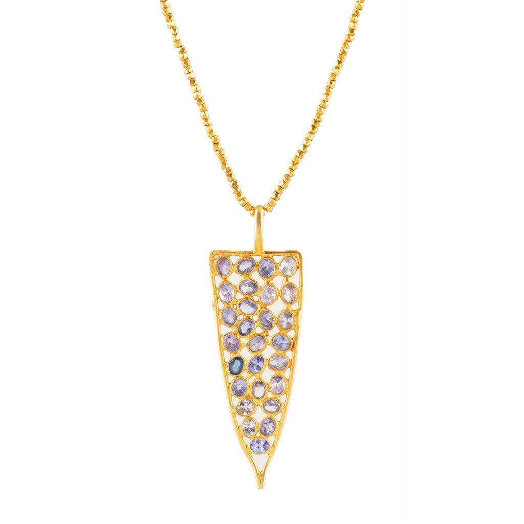 long jali shard necklace with iolite stones