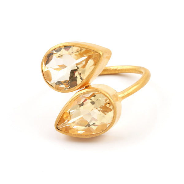 citrine double teardrop ring