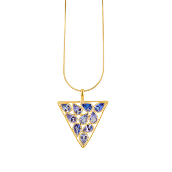 jali pyramid necklace with blue kyanite stones