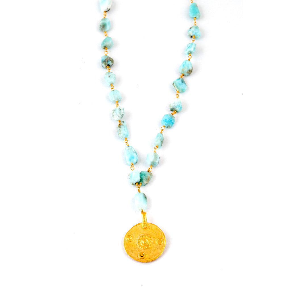 larimar necklace with vintage afghan pendant