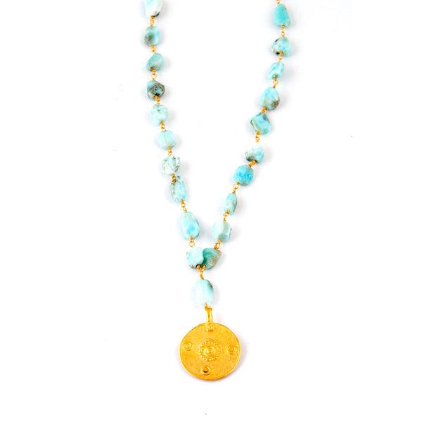larimar necklace with vintage afghan pendant