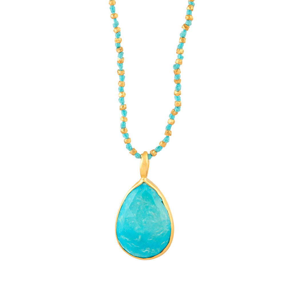 woven thread necklace with arizona turquoise pendant