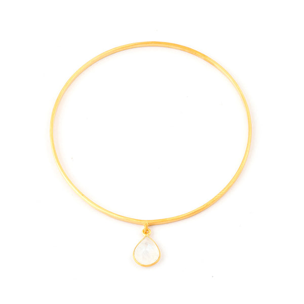 gold plated bangle with rainbow moonstone droplet