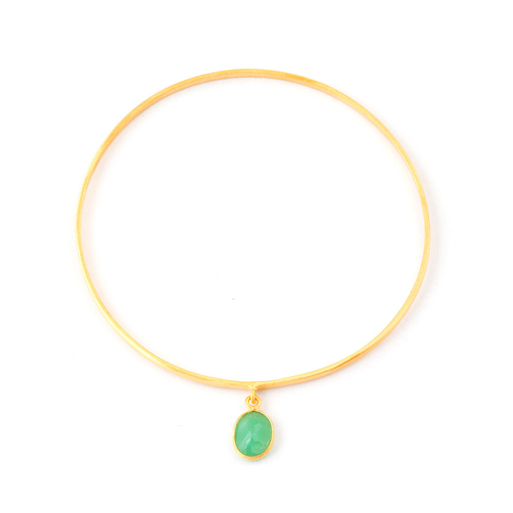 gold plated bangle with chrysoprase droplet