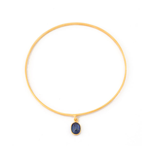gold plated bangle with kyanite droplet